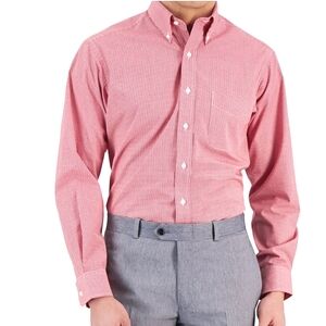 MEN'S CLUB ROOM REGULAR FIT RED WHITE GINGHAM CHECKERED LONG SLEEVE 15 32/33